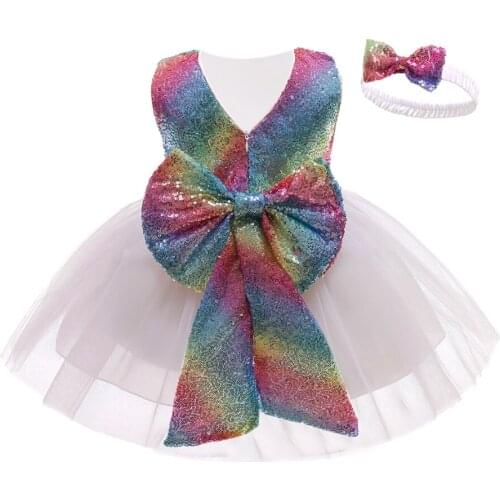 Baby Girls Sequin Tutu Dress Big V-shape Toddler Girls First Birthday Party Outfits Infant Baaptism Christening Dresses White
