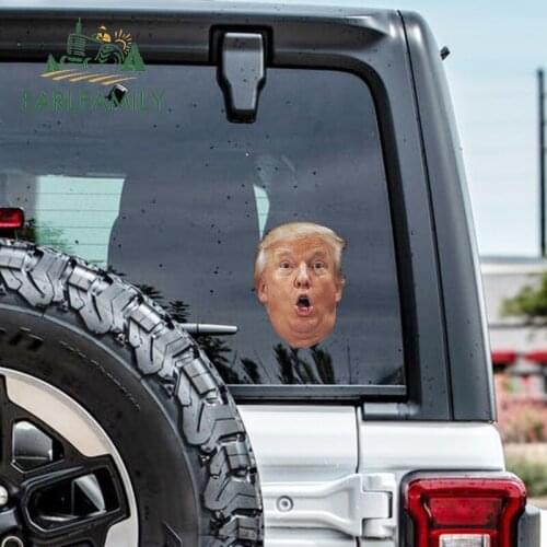 EARLFAMILY 13cm x 9.6cm for Trump Head Funny Car Stickers Waterproof Auto Vinyl Decals Trunk DIY Auto Wall Car Decoration