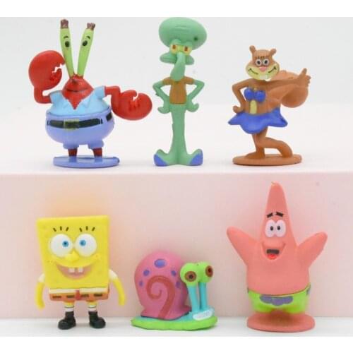 6pcs/set 3-6cm Patrick Star Crab Boss Sandy Action Figures Dolls Patrick Star Anime Cartoon Figurines PVC Doll Children Kids Toy