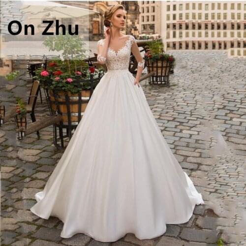 Elegant Wedding dress Long Sleeve Boho Bride Dresses For Women A Line Ivory Lace Appliques Satin Wedding Gown