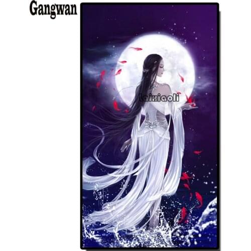 Sexy girl 5d diy Diamond painting moon fish view full Square round drill diamond embroidery sale diamond mosaic woman fairy art