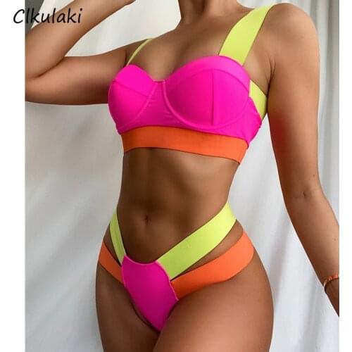 Splicing Bikinis Swimsuit Women Push Up Swimwear Summer Sexy With Bra Cup Two-pieces Bathing Suits 2021 New Bikini set Beachwear