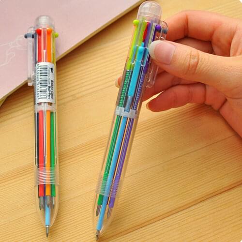 New Arrival Novelty Multicolor Ballpoint Pen Multifunction 6 In1 Colorful Stationery Creative School Supplies