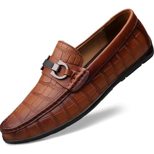 Shoes Men Outdoor Classic Genuine Leather Loafers Mens Slip-on Driving Shoes Men Crocodile Pattern Men Casual Shoes Moccasins L5