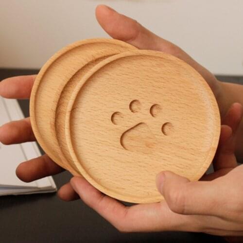 1pc Cute Cartoon Cat Paw Wooden Coaster Pad Milk Tae Coffee Cup Mat Round Soft Wooden Heat-insulated Placemats Home Decoration