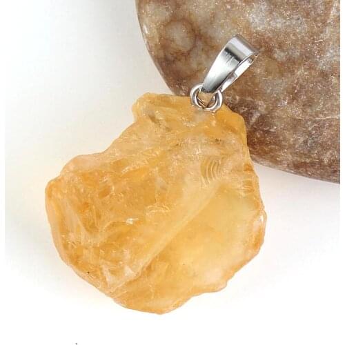 KFT Natural Healing Crystal Quartz Irregular Shape Yellow Citrine Reiki Stone Pendant Fashion Jewelry For Women Men
