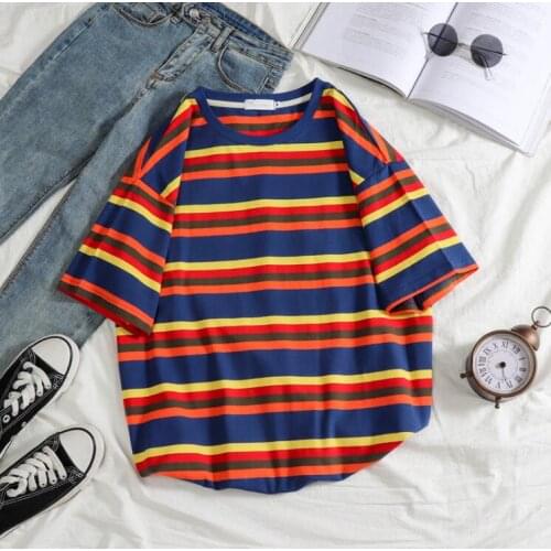 New summer loose striped short sleeve t-shirt women