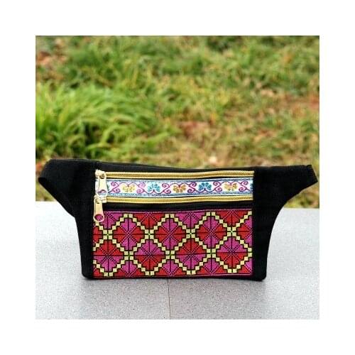 New Multi national embroidery women small shopping waist bag!Nice bohemian prints lady chest bag All-match canvas zipper Carrier