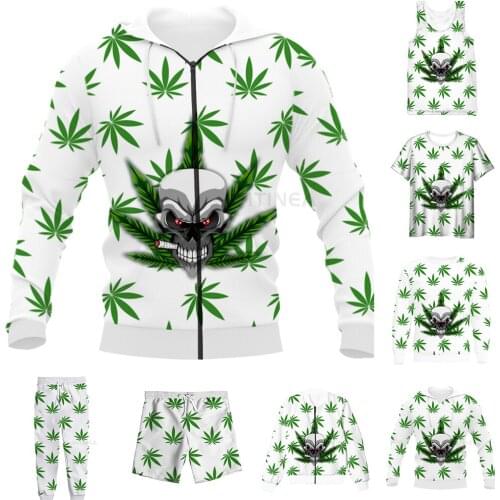 New Funny 3D Full Print Skull Weeds Leaves T-shirt/Sweatshirt/Zip Hoodies/Thin Jacket/Pants Four Seasons Casual Suit V69