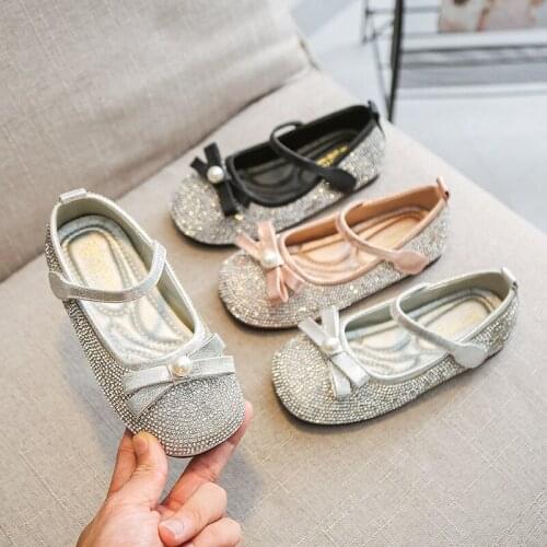 Girls Nude Shoes Childrens Shoes Full Diamond Bow Girls Princess Shoes Comfortable Soft Bottom