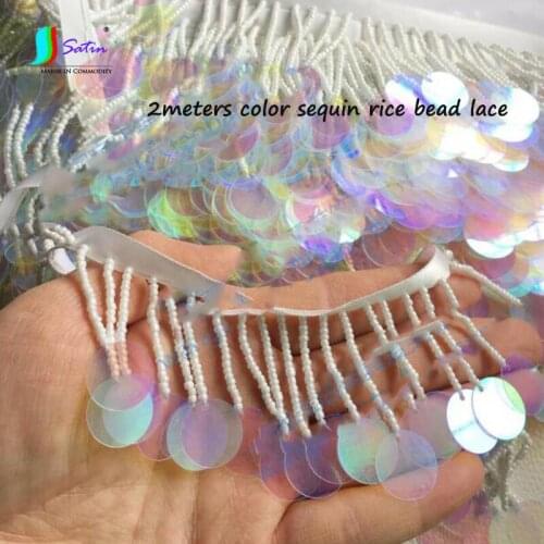 2meters Wholesale Color Sequins Rice Beads Lace Party Stage DIY Handmade Dress Clothing Background Decoration Accessories Lace
