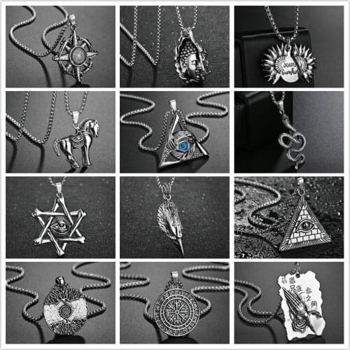Gothic Necklaces Long Chain 55cm Hip Hop Metal Personality Women Men Stainless Steel Punk Snake Pendant Necklace Accessories