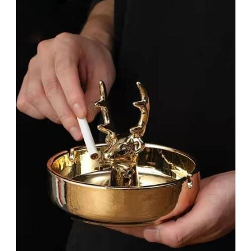 Nordic Style Elk Ashtray Houdehold Ash Tray High-end Ornaments Cigarette Smoking Holder Gold Color Home Decor