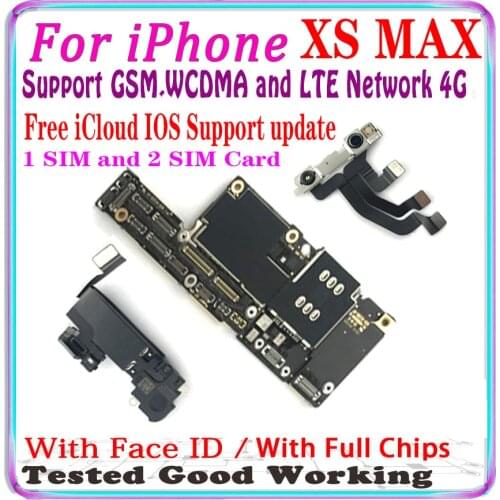 With chips Logic Board for iPhone XS MAX Motherboard with face ID Unlocked for iPhone XS MAX 6.5 INCH Mainboard Support LTE 4G