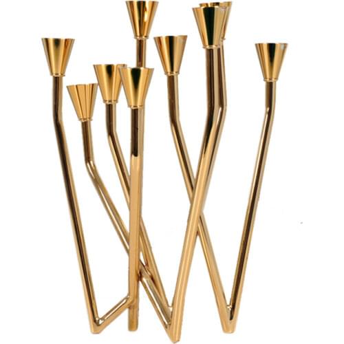 Nordic Modern Gold 9 Arm Candlestick Metal Candle Holders Hotel Restaurant Table Wedding Centerpieces Bougeoir Home Decor FC537