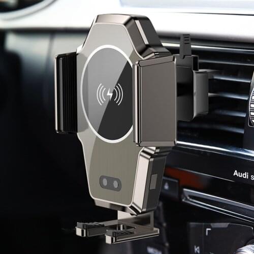 Full Metal Car Wireless Fast Phone Holder High Quality Smart Sensor Car Air Outlet Mobile Stand for IPhone Huawei Samsung Xiaomi