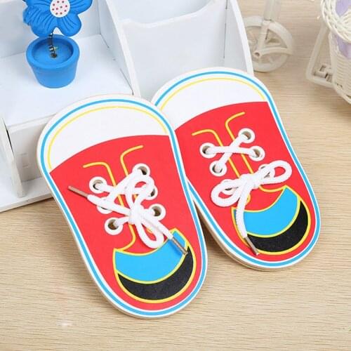 Practice Montessori Learning Children Wooden Shoe Lace Educational Toys Tie Shoelaces Toys