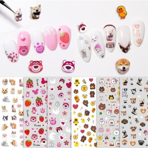 Self-Adhesive Cute Cartoon Animal Duck Strawberry Kumamon Cat Nail Decal Stickers Manicure Tools Nail Art Decoration Accessory