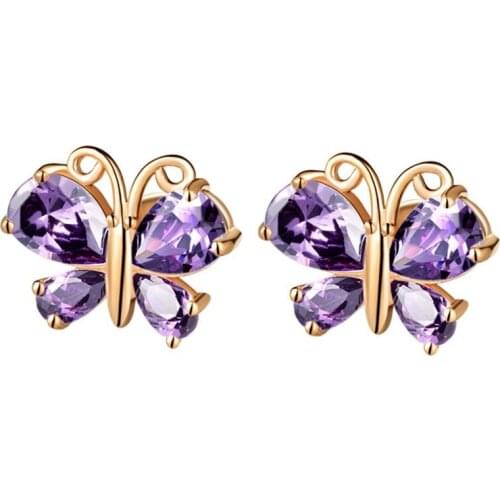 USPS Purple Cubic Zirconia Push-back Butterfly Earrings for Women, Ladys Animal Wedding Jewelry Uloveido R434