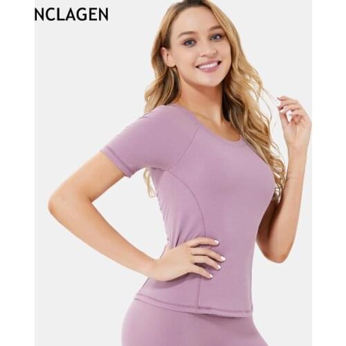 NCLAGEN Sport Top Women Push Up Autumn Fitness Sexy Yoga Shirts Short Sleeve Mesh Quick-drying Slim Gym Workout Running T-shirt