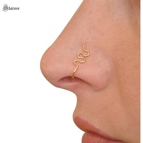 Starose 2pcs 20mm Cute Snake Nose Cuff Fake Nose Piercing Helix Pircing Nostril Hook Nose Ring Hoop Clip on Earrings Ear Jewelry