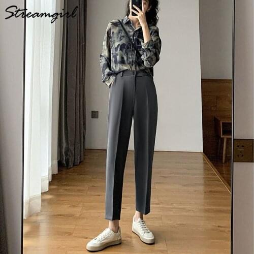 Streamgirl Suit Pants Black For Women Summer Autumn High Waist Loose Harem Capris Pants Suit Women Office Black Trouser Suits