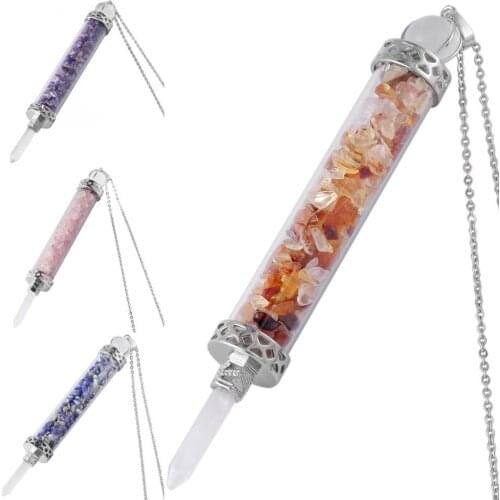 SUNYIK Handmade Hexagonal Crystal Point Stone Chips Wishing Bottle Pendant Necklace,Healing Reiki Jewelry with Chain for Unisex