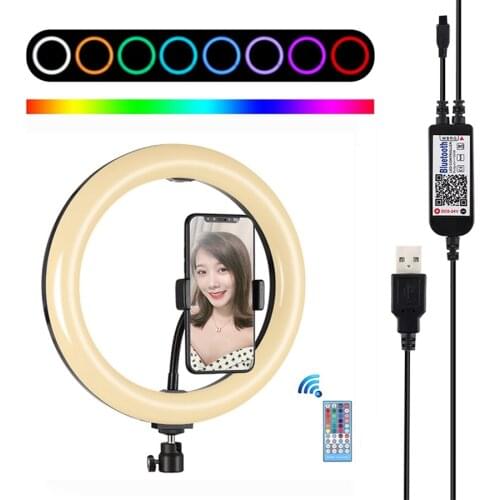 Dimmable RGB Led Video Light 10 Inch Led Selfie Ring Light 26cm Fill Lamp Makeup Photographic Lighting for Youtube Vlog Studio