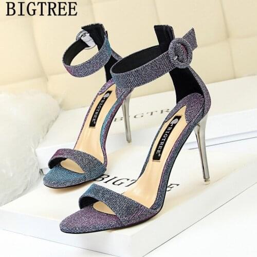 Bigtree Shoes For Women 2021 Heels Pumps Peep Toe Bling Black High Heels Designer Shoes Summer Sandals Ladies Shoes Tacones