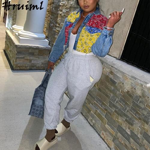 Crop Jean Jacket Fashion Coats and Jackets Women Patchwork Long Sleeve Turn-down Collar Short Coat Button Casual High Street