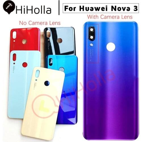 For 6.3" Huawei Nova 3 Back Battery Glass Cover Door Panel NOVA3 Rear Housing Case For Huawei Nova 3 Battery Cover Replacement