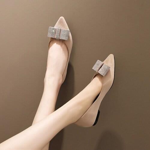 High heels 2020 new spring apricot nude thin heel sexy middle heel small heel leather womens shoes cat heel single shoes
