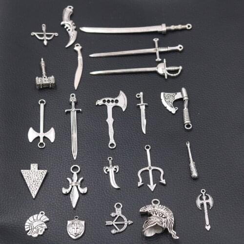 1 Pack Silver Plated Cold Weapon Collection Pendants Necklace Earrings Metal Accessories DIY Charms For Jewelry Crafts Making