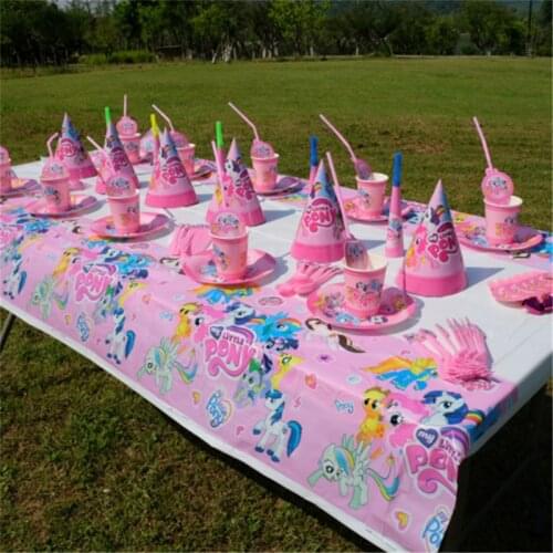 106 pcs/lot My Little Pony Paper Kids Happy Birthday Party Wedding Baby Shower Decorations Supplies Disposable Cups Plates Sets