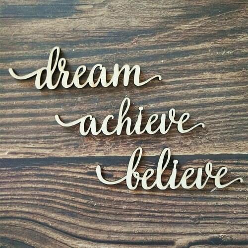 12pcs Dream Believe Achieve Wood Sign Laser Cut Wooden Signs Home Room Rustic Gallery Wall Decor Craft