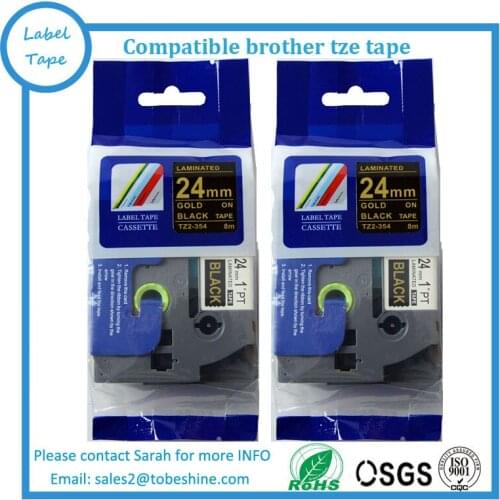 2Pack 24MM TZe354 TZe 354 P Touch Gold on Black Label Tape Compatible for Brother