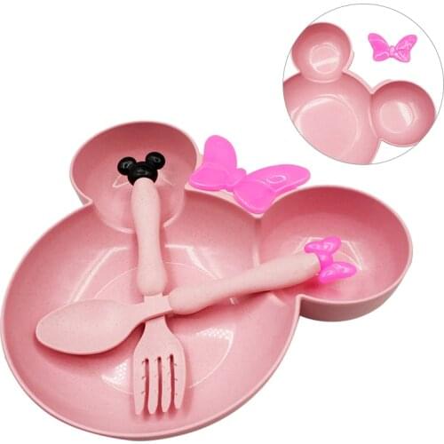 3pcs/set Baby Feeding Tableware Toddle Cartoon Dishes Kids Plate Dinner Bowl Spoon Eco-friendly Children Training Dinnerware Set