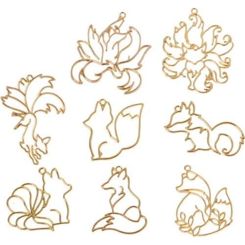 83XC 8Pcs Gold Fox Animal Pendant Open Bezel Setting UV Resin Frame Jewelry Making