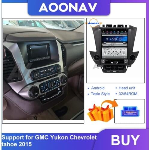 Car Radio 2 Din Andriod Vertical Ccreen Tesla Style For GMC For Yukon For Chevrolet tahoe 2015-2018 GPSNavigation Video Player