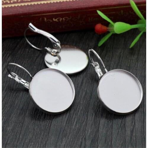 No Fade ) 18mm 10pcs Stainless Steel French Lever Back Earrings Blank/Base,Fit 18mm Glass Cabochons,Buttons-M3-19