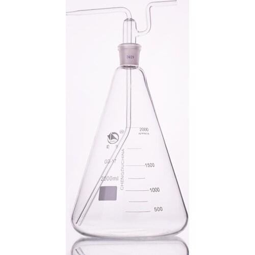 SHUNIU Triangle gas washing bottle ,Capacity 2000ml,Conical Ground mouth flat flush flask,Gas wash bottle,Shisha hookah