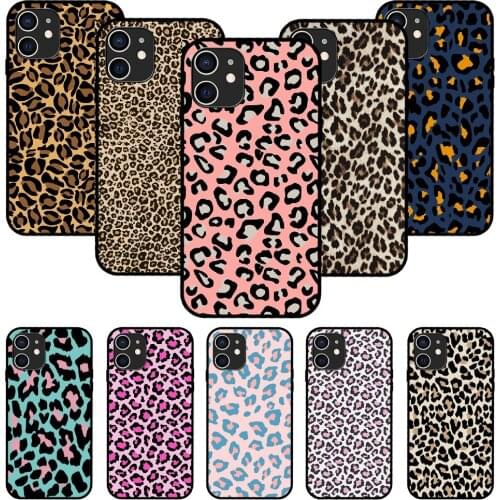 For iPhone 11 12 8 Plus Mini Pro X XR XS Max 4 5 7 6 6S 8 SE Phone Case Black Cover Bumper Art Funda Fashion Leopard print