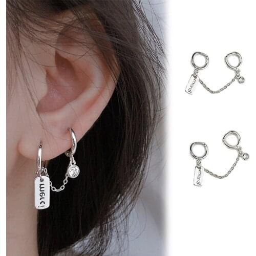 Double Rings Link Chain Earrings Hip Hop Trendy Style Letter Hang Tag Chained Earrings For Women Girls Fashion Jewelry Gifts
