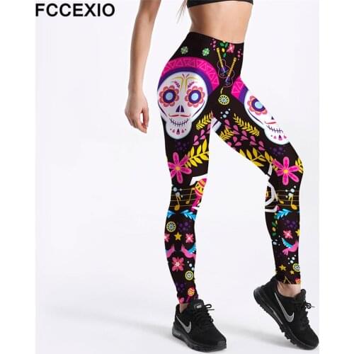 FCCEXIO Sportswear Comic monkey skull Women Fitness Workout Fashion Leggings Digital Print Push Up Women Elastic Force Legging