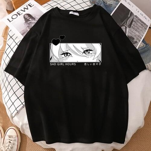 Sad Girl Hours Cartoon Print T Shirt Summer Comfortable T-Shirts ManS Oversized Clothing Fashion Breathable Mens Tshirts