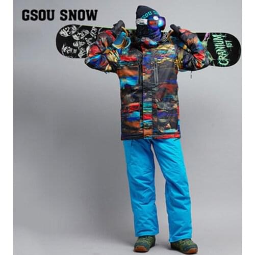 GSOU SNOW Brand Men Ski Suit Snowboard Jacket Pant Windproof Waterproof Breathable Thicken Thermal Male Winter Clothing Trouser