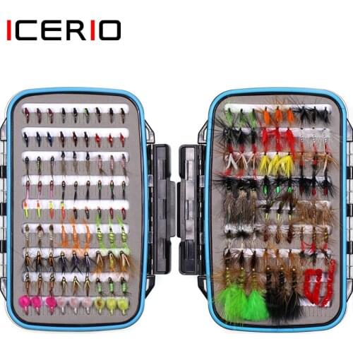 ICERIO 153PCS/Box Buzzers Nymphs Wet Dry Flies Trout Fishing Fly Lures