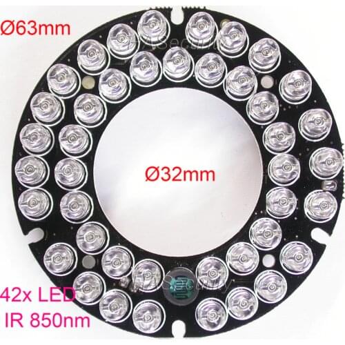 Infrared 850nm 42x (5mm bulb) IR LED PCB board for CCTV IP camera PCB board module night vision (diameter 63mm) for CS Lens
