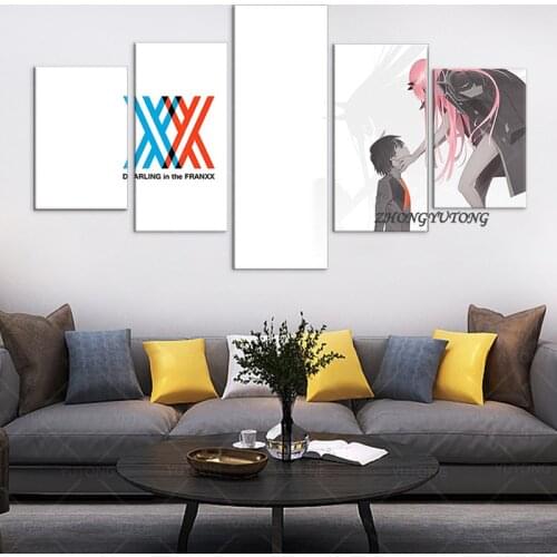 Darling in the FranXX Anime Watac Zerotwo Canvas Art Wall Pictures Pictures for Living Room Home Decor 5 Panels