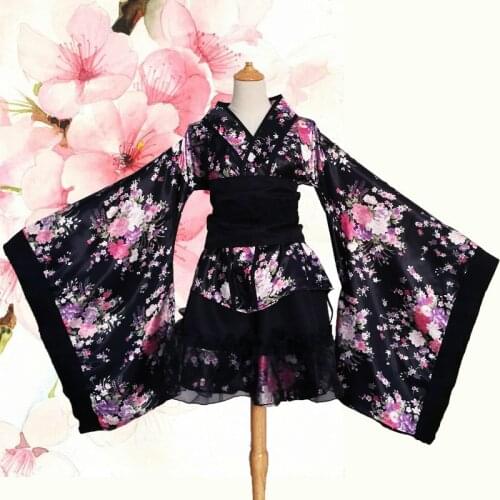 2020 Kimono Japanese Style For Women Cosplay Robe Dress Sakura Yukata Tutu Kawaii Girls Flower Cosplay Lolita Maid Dress